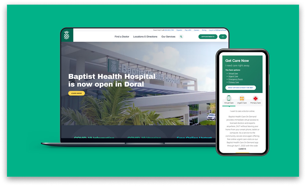 Baptist Health South Florida laptop and mobile homepage